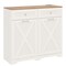 Tilt Out Wooden Trash Can Cabinet with 3 Position Adjustable Shelf and Power Outlets